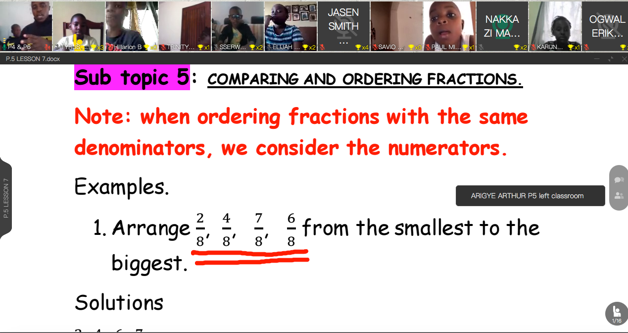 Students of Trinity Schools attending Mathematics Class